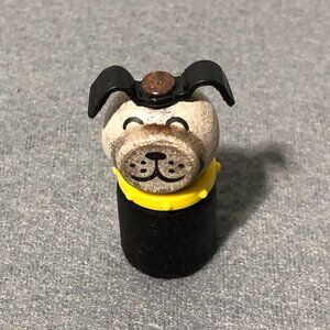 Vtg Fisher Price Little People Wood Dog w/Rivet, Solid Bottom & Yellow Collar